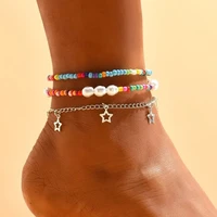 boho anklet foot beads pearl chain star pendant ankle summer bracelet charm sandals barefoot beach foot bridal jewelry a058