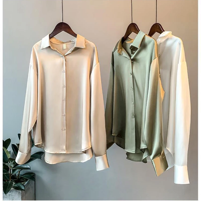 Spring 2023 Women Clothing Silk Shirt Vintage Blouse Women Sheer Top Women Long Sleeve Dress Shirt Loose Blouse Woman Overshirt