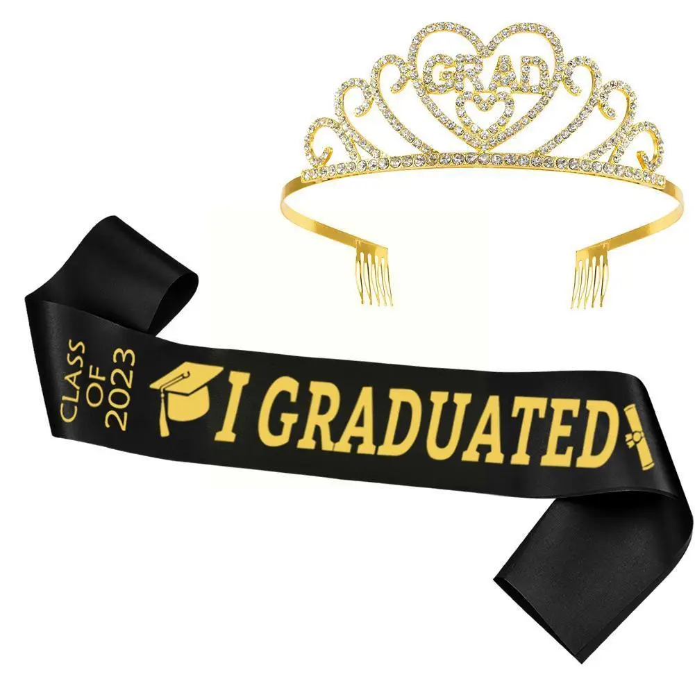 

Градуированный плечевой ремень атласный пояс блестящая корона для выпускного искусственного украшения Воздушные шары реквизит для фотобудки для бакалавра головной убор N8X5