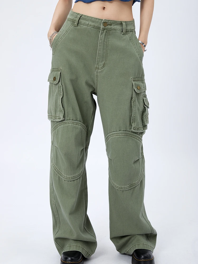 Брюки-карго женские с большими карманами свободные прямые штаны в американском