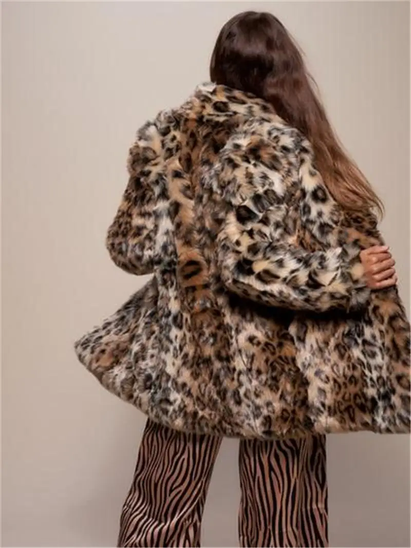 Women's Clothing Autumn/Winter 2022 New Leopard Print Coat Plush Medium Long Thick Fur Jacket Loose Wool