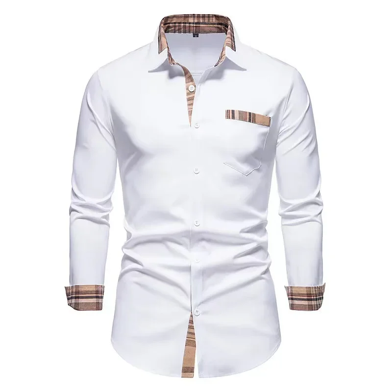 Популярная мужская повседневная официальная рубашка с длинными рукавами и
