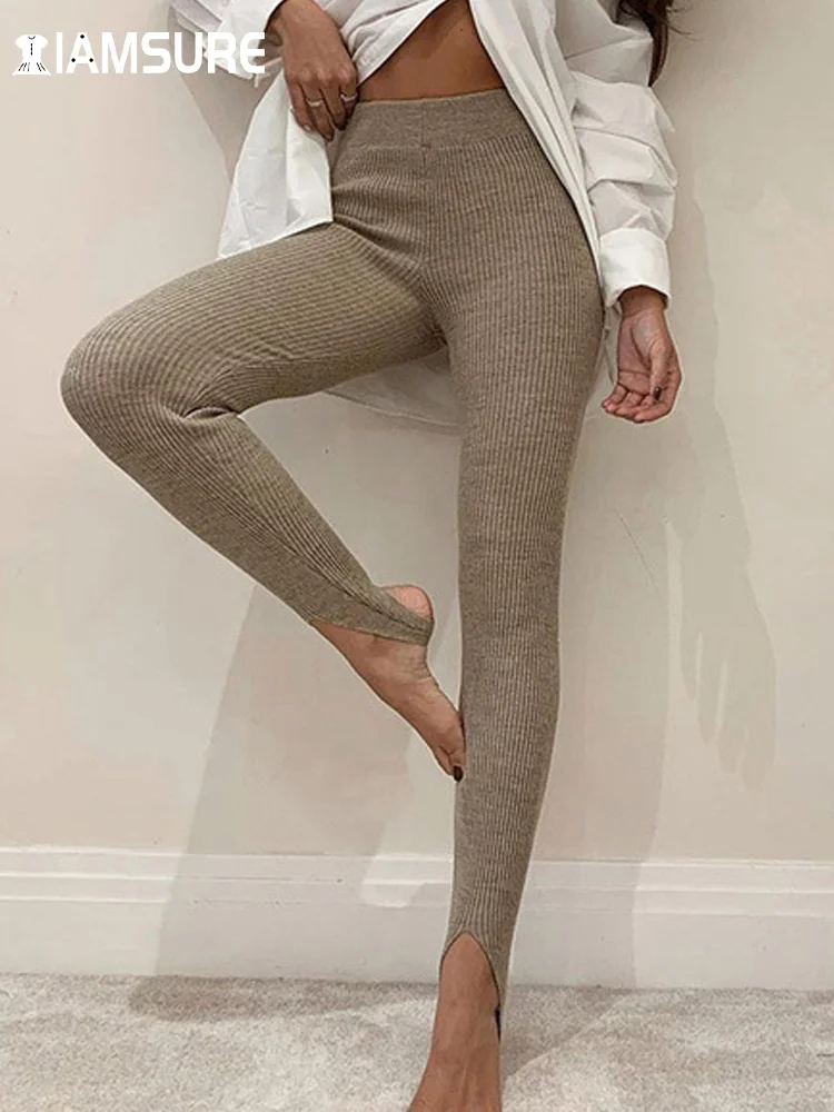 

Skinny Knitted High Waisted Step-On-Foot Pants Warm Winter Slim Elastic Waist Leggings Casual Streetwear Female 2021