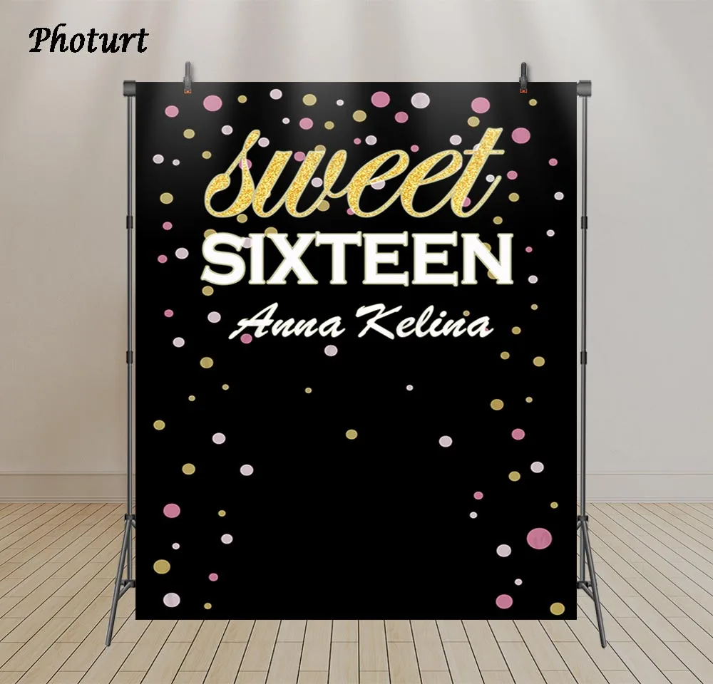 Фотофон сладкий 16-й день рождения для девочек фотографический фон золотые