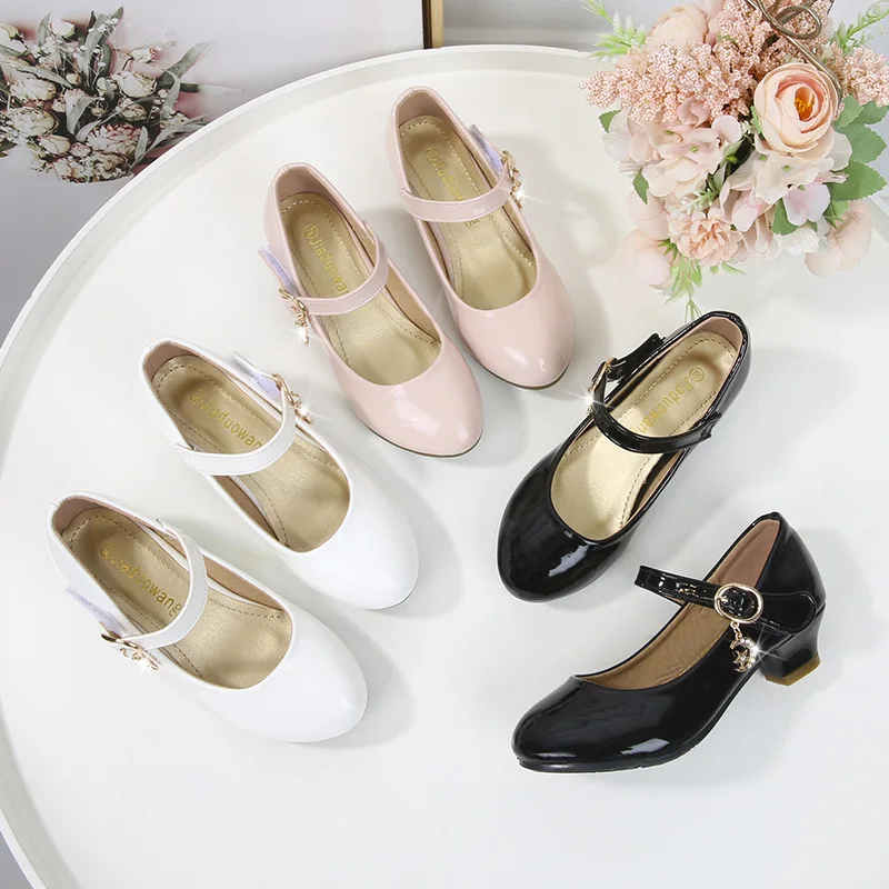 

Girls' High Heel Leather Shoes 2022 Four Season British School Students' Performance Children's Fashion Shallow Moccasin Shoes