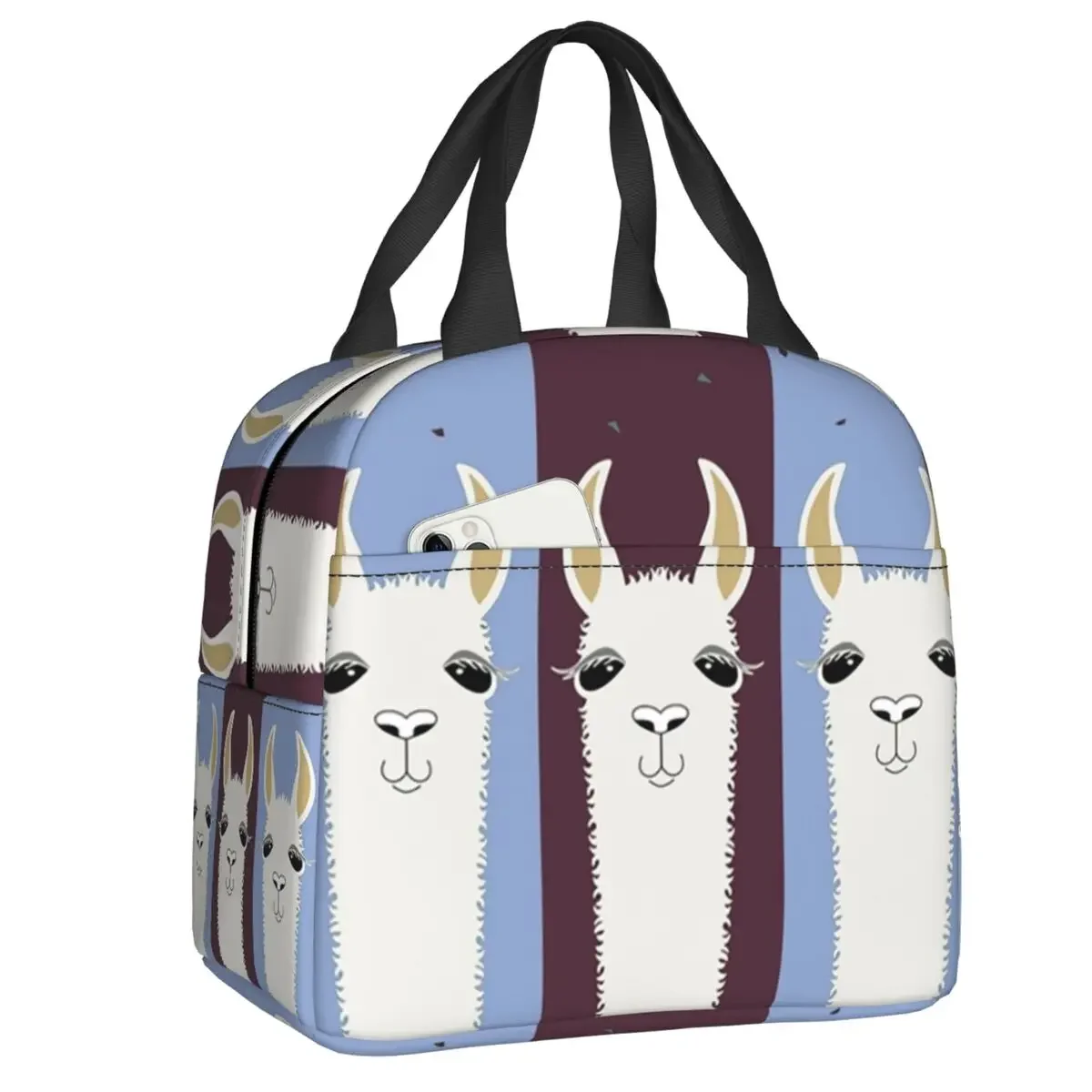 Изготовленная на заказ сумка для обеда в полоску с ламой и альпакасом женский