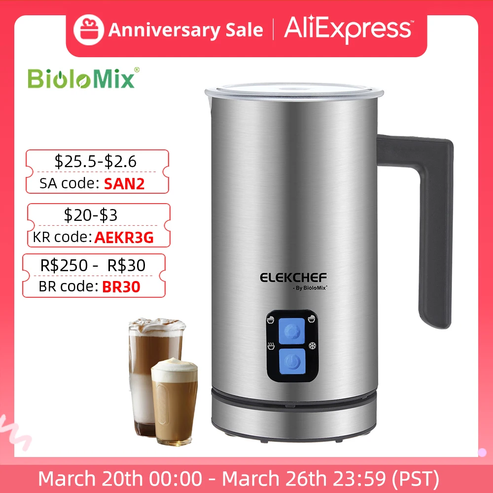 BioloMix Upgraded 4 in 1 Coffee Milk Frother Frothing Foamer Automatic Milk Warmer Cold/Hot Latte Cappuccino Chocolate