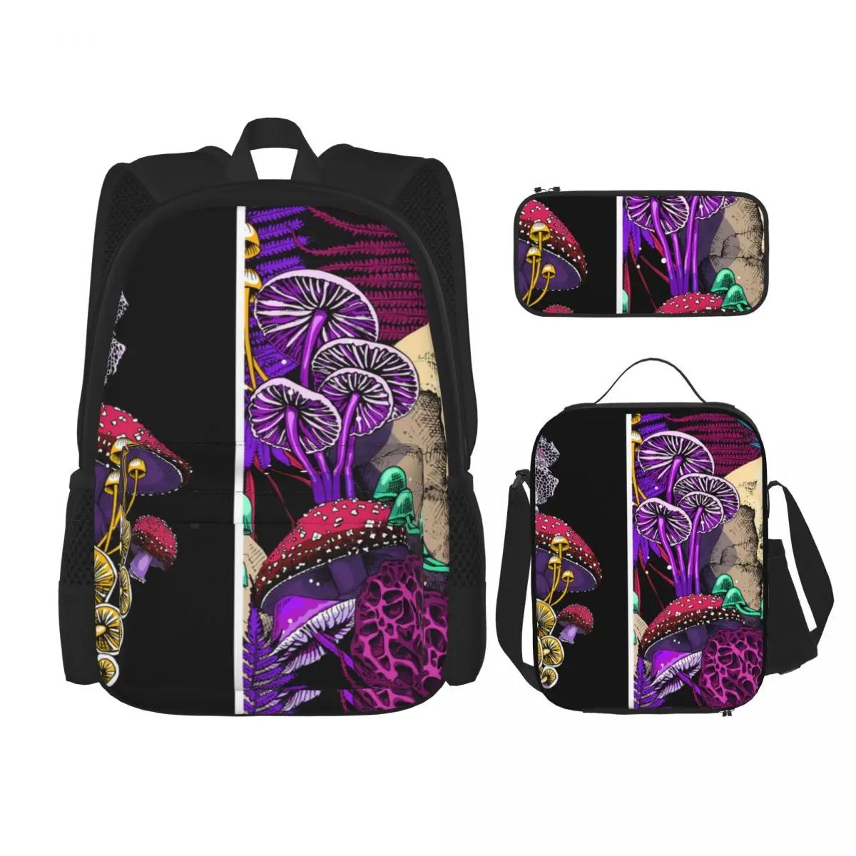 

3 Pcs/Set School Backpack for Girls Children Schoolbags Kids School Pencil Case Lunchbox Bright Magic Psychedelic