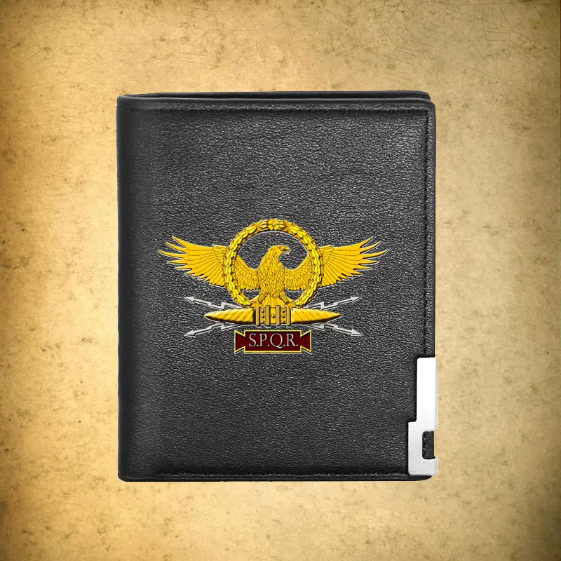 

Classic Roman Empire SPQR Badge Printing Pu Leather Wallet Men Bifold Credit Card Holder Short Purse Male