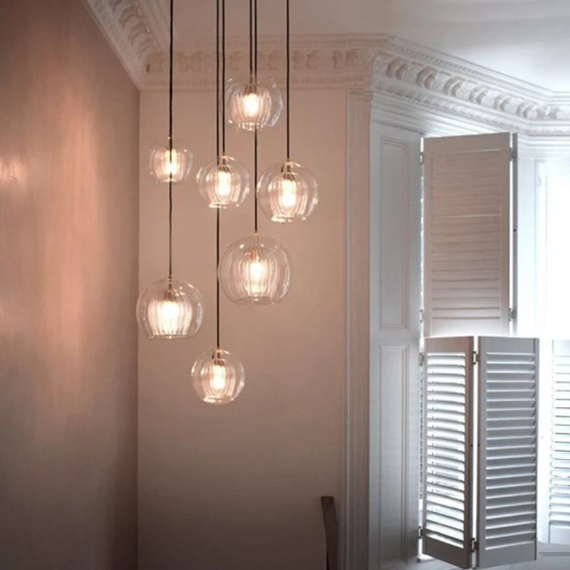 

Nordic LED Glass Pendant Light Bedroom Windowsill Lighting Fixtures Double Glazed Dining Room Living Room Staircase Pendant Lamp