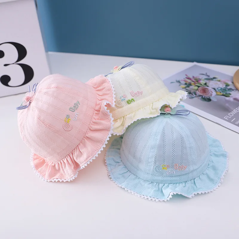 

Summer Cotton Newborn Hat Embroidered Letters Bucket Hat Fisherman Hat Lace Girl Hat Baby Hat Kids Accessories 0-6 Months