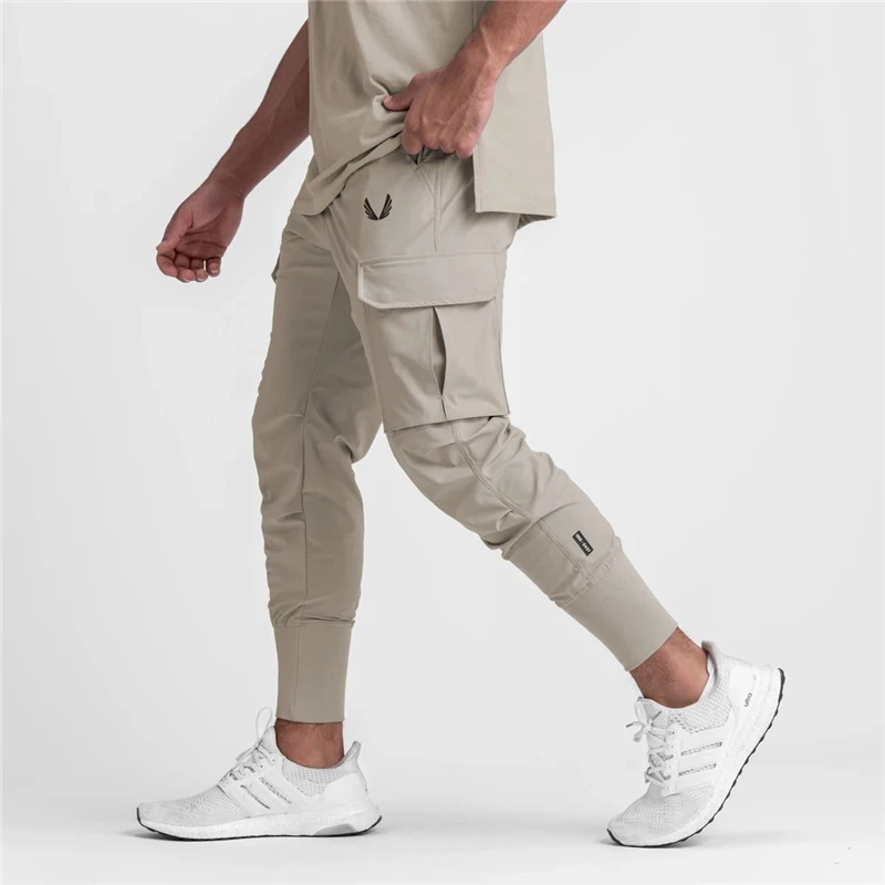 

Khaki Joggers Pants Men Running Sweatpants Quick Dry Trackpants Gym Fitness Sport Trousers Male Summer Thin Training Bottoms