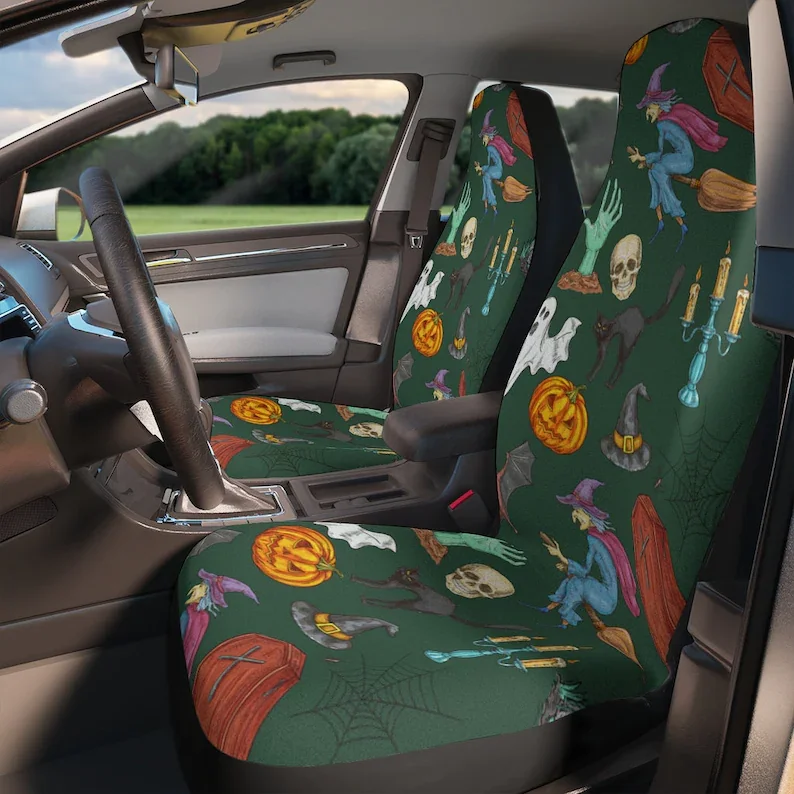 

Halloween, Witch, Ghost, Pumpkin, Cute Green Car Seat Covers | Custom