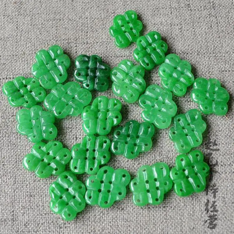 

17*13*4mm Natural Myanmar Jadeite Green Jades Chinese Knot Button Bead For Jewelry Making Diy Bracelet Necklace Charm Accessorie