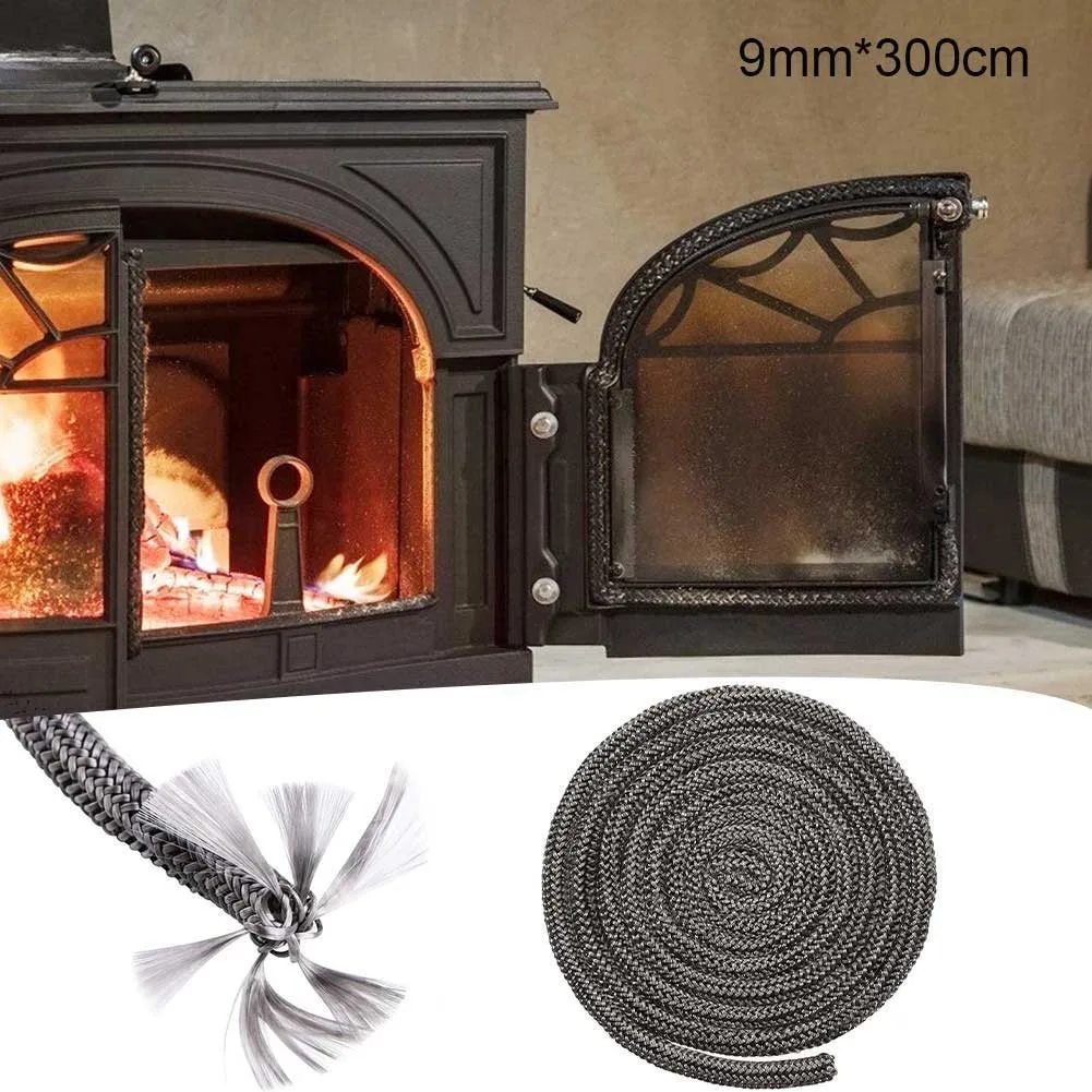 

Black Stove/Fire Rope Wood Burning Stove 9mm 3meter Length Log Burner Door Seal Fiberglass Rope Seal Forwood Burning Stove Doors