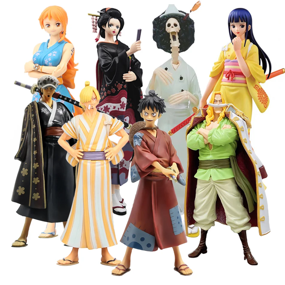 

One Piece Anime Figure Kimono Luffy Sanji Sauron Robin Nami Brook Chopper Kawaii Toys PVC Model Desktop Decoration Child Gift
