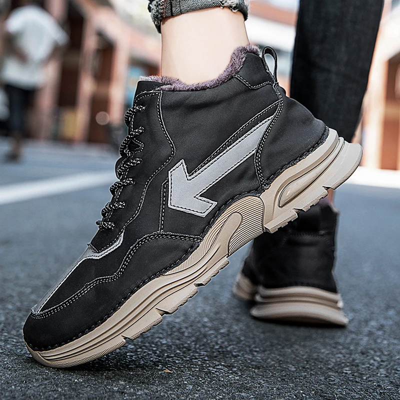 Winter Men Ankle Boots Fashion Leather Casual Shoes Outdoor Hiking Non-slip Warm Handmade Comfortable Motorcycle Designer Shoes