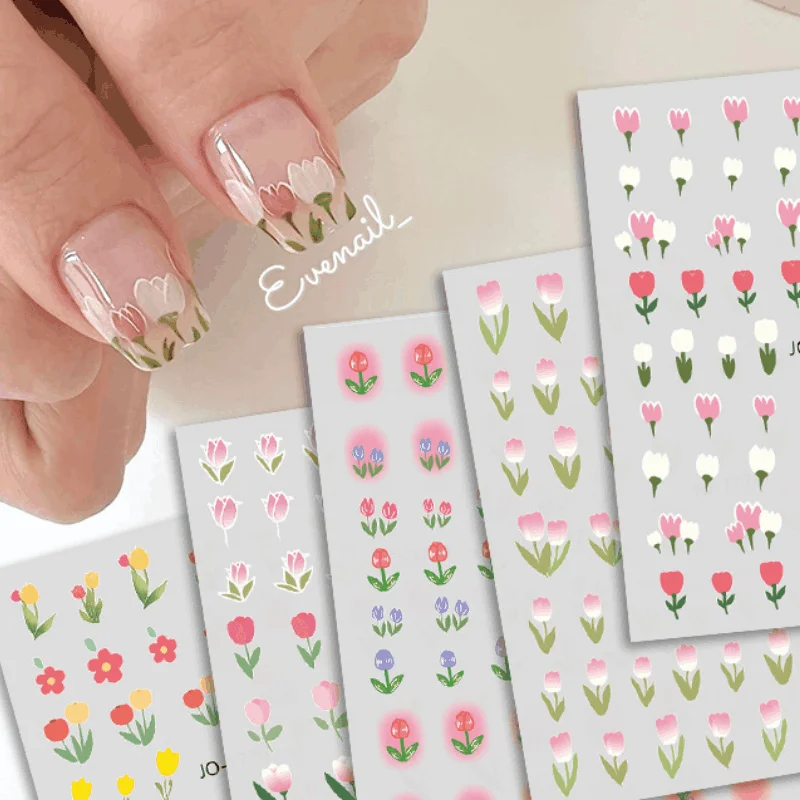 

6 Pcs Sets 3D Flower Nail Art Stickers Tulip Dreamcatcher Gel Polish Wedding Flower Manicure Slider Tips Summer Nails Stickers