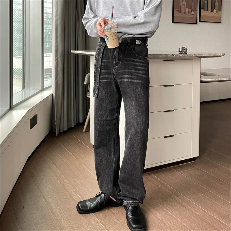 Streetwear Men 2022 New Vintage Recreational Comfortable Grey Jeans Loose Temperament Versatile Wide Leg Trousers Autumn Female