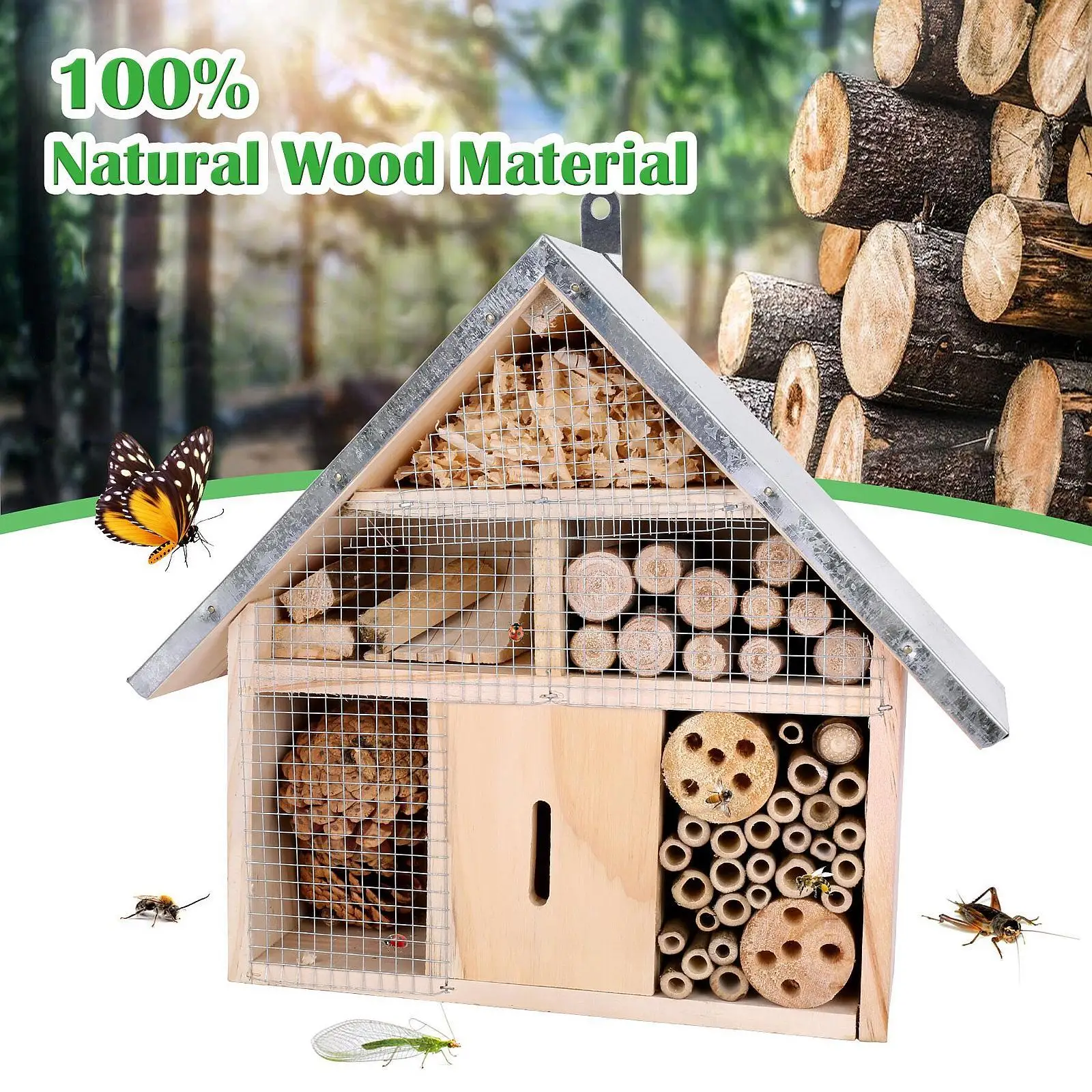 Wooden Bee House Garden Decor Breeding Hanging Habitat Butterfly Hotel Garden Nest Box for Outdoor Yard Garden Backyard Fence Wooden Bee House Garden Decor Breeding Hanging Habitat Butterfly Hotel Garden Nest Box for Outdoor Yard Garden Backyard Fence
