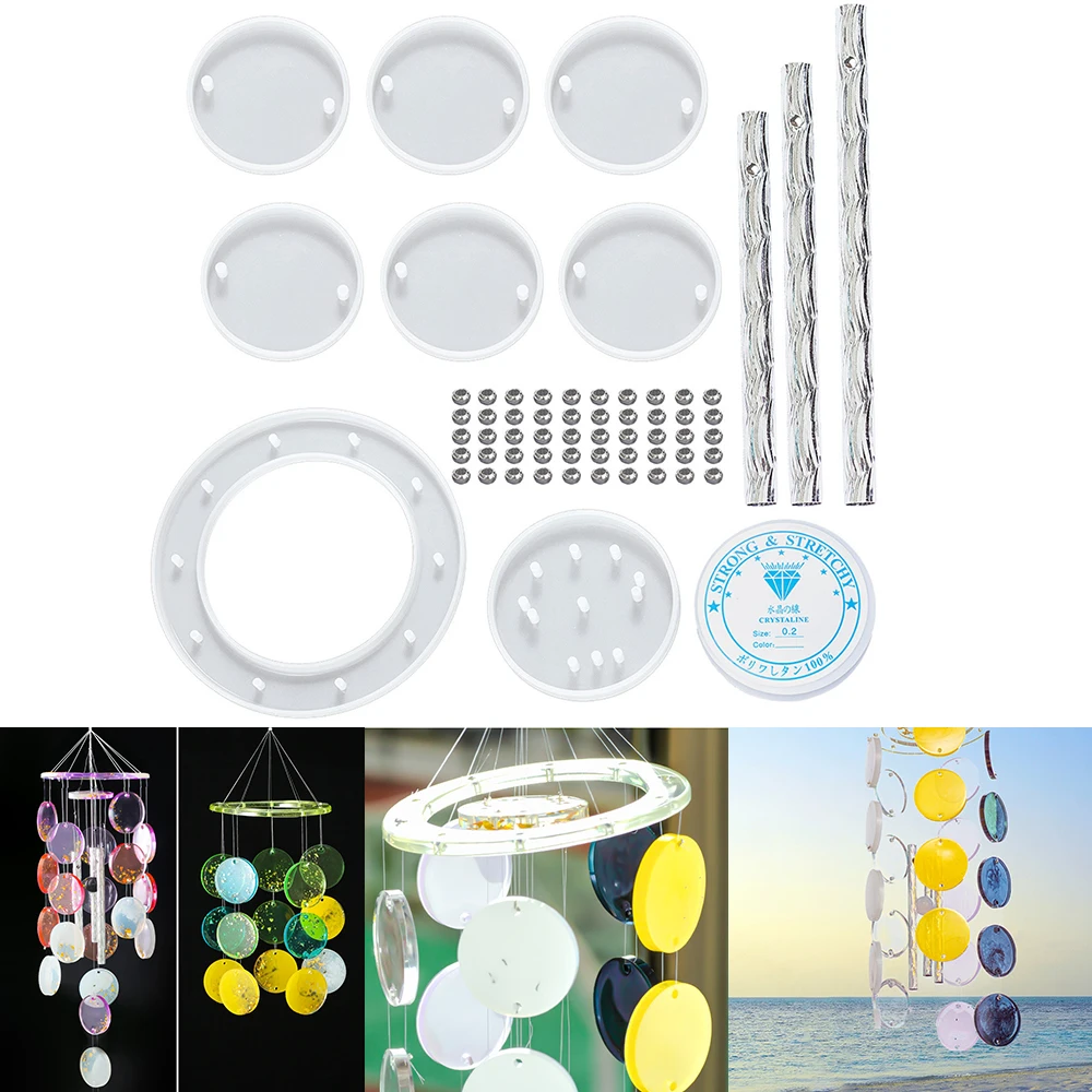 

1Set Wind Bell Silicone Mold Double Hole Round Epoxy Resin Mold For DIY Home Balcony Door Frame Decoration Casting Mould Tools