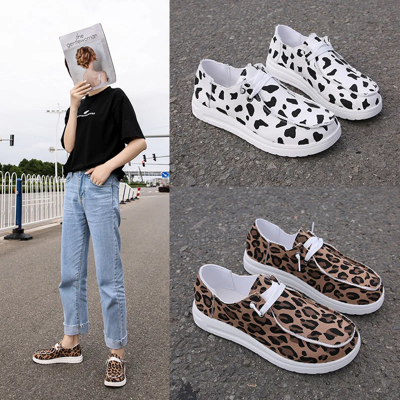 

2022 New Summer Women's Single Shoes Canvas Casual Vulcanized Shoes Women's Shoes Leopard Milk Stripe Breathable Shoes
