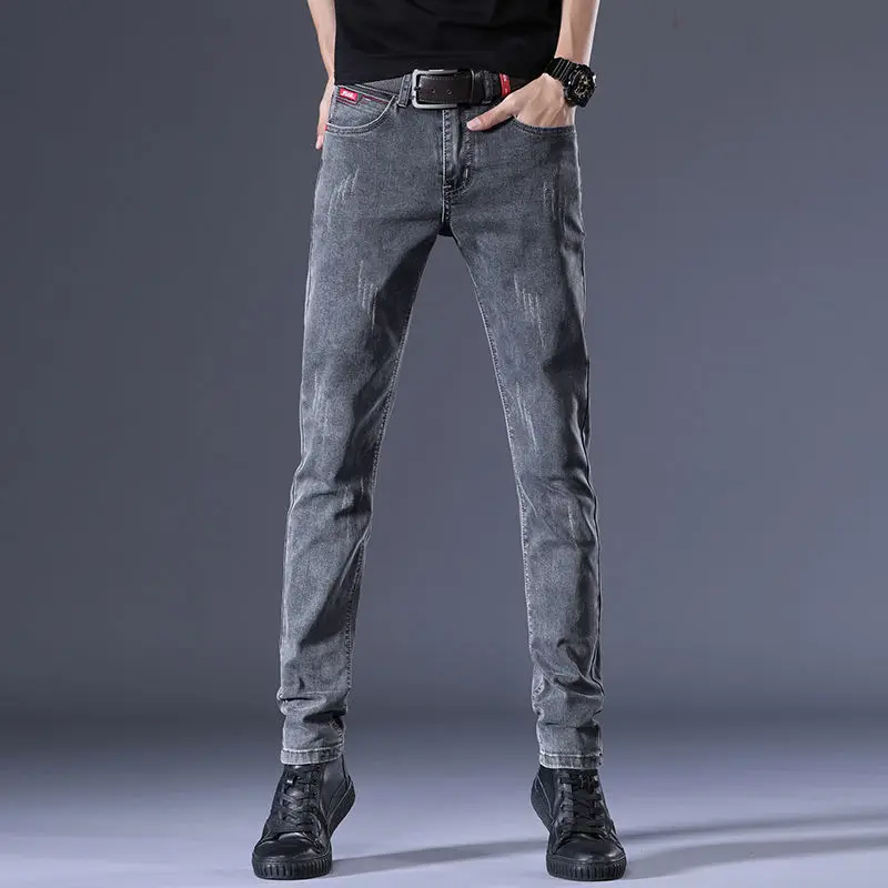 Men's Jeans Korean Style Slim Pencil Pants Men's Elastic Trousers Spring Summer Men's Grey Pants Street Fashion