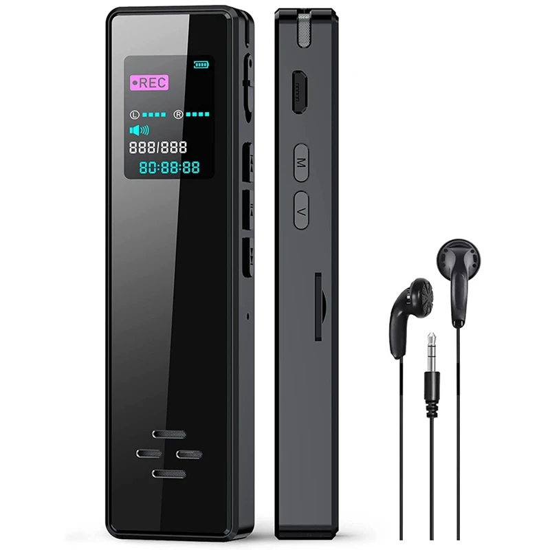 

Smart Digital Voice Recorder With Card Reader Activated Recorder Black ABS With Playback, Recording Device For Interviews