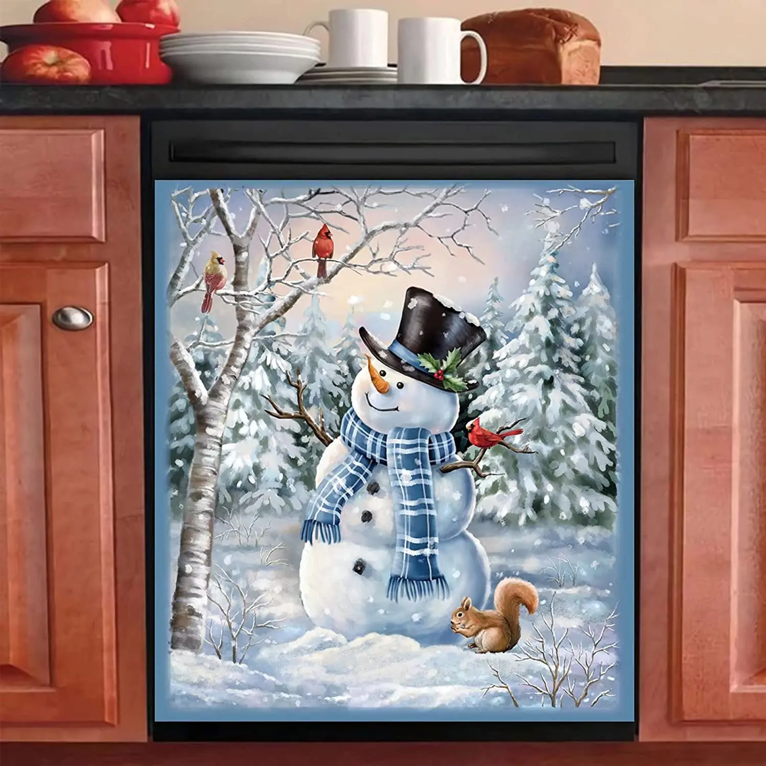 

Snowman Bird Magnet Stickers Dishwasher Cover Winter Snowflake Decal Squirrel Fridge Magnetic Sticker Kitchen Decor Farmhouse Ch