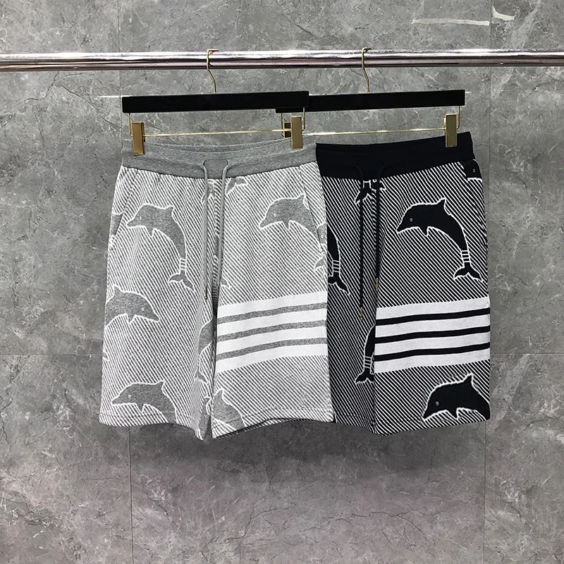 

THOM TB Pants Male Shorts Summer Sport Trousers Classic Cotton Loopback Dolphin Pattern Jacquard Weave 4-Bar Shortpants