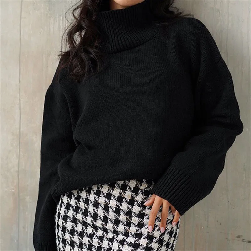 

Black Turtleneck Oversized Knitted Sweater Women Fall Winter Pullover Jumper Knitwear Tops Elegant Knit Sweaters 2022 Pull Femme