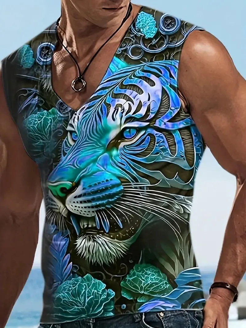 Жилет мужской с V-образным вырезом винтажная уличная футболка без рукавов жилет 3D