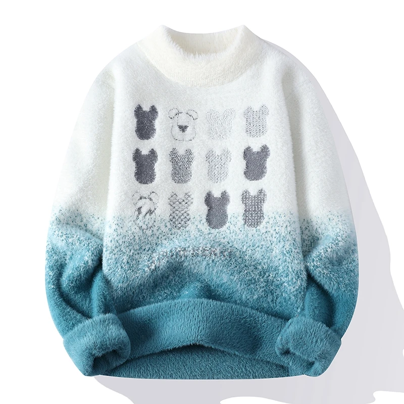

Модный персонализированный мужской плотный теплый джемпер с маленьким медведем, новинка 2022, мужской зимний кашемировый пуловер с круглым в...