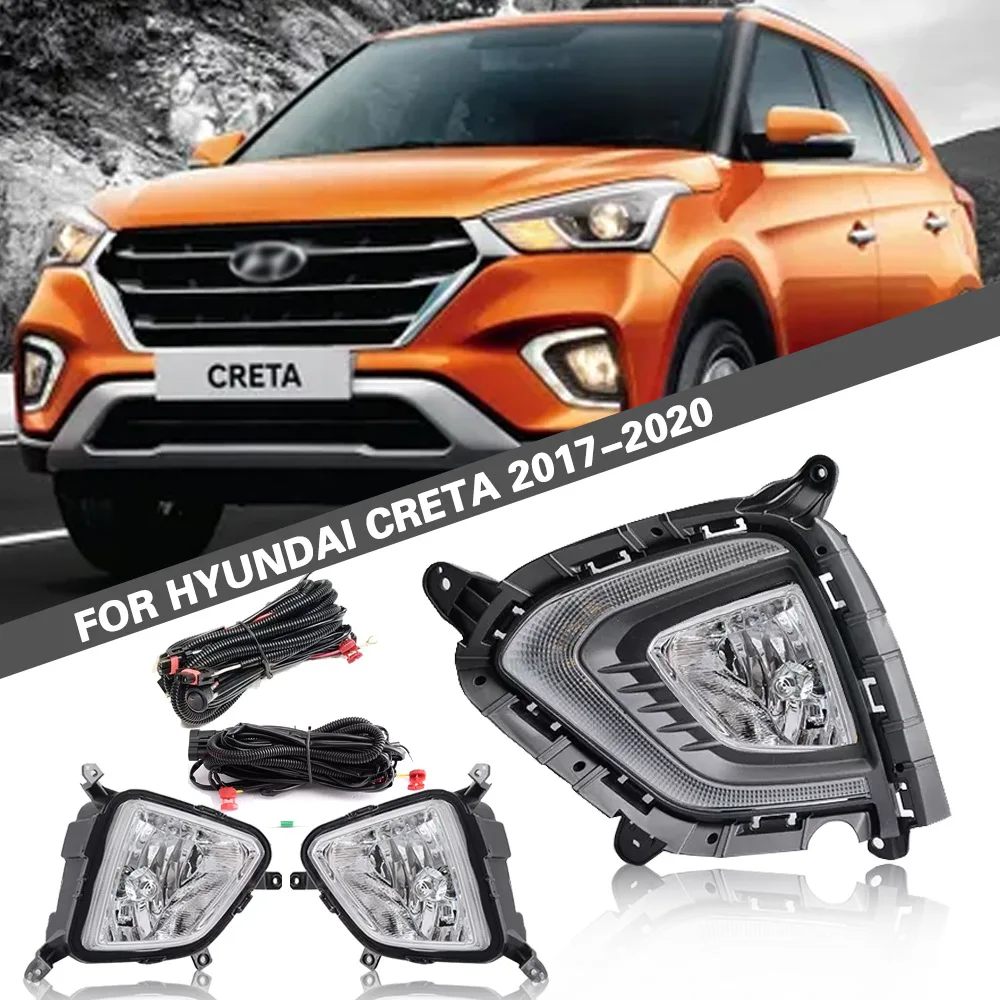 

DRL LED Daytime running Light Front Bumper Fog Lamp Replacement For Hyundai Creta 2017-2020, Fog Light Upgrade Kit