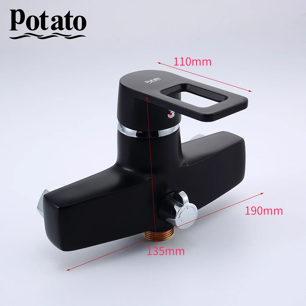 potato bathroom shower faucet set black or white one handle cold and hot water wall mounted bathtub faucet shower head p2230 free global shipping