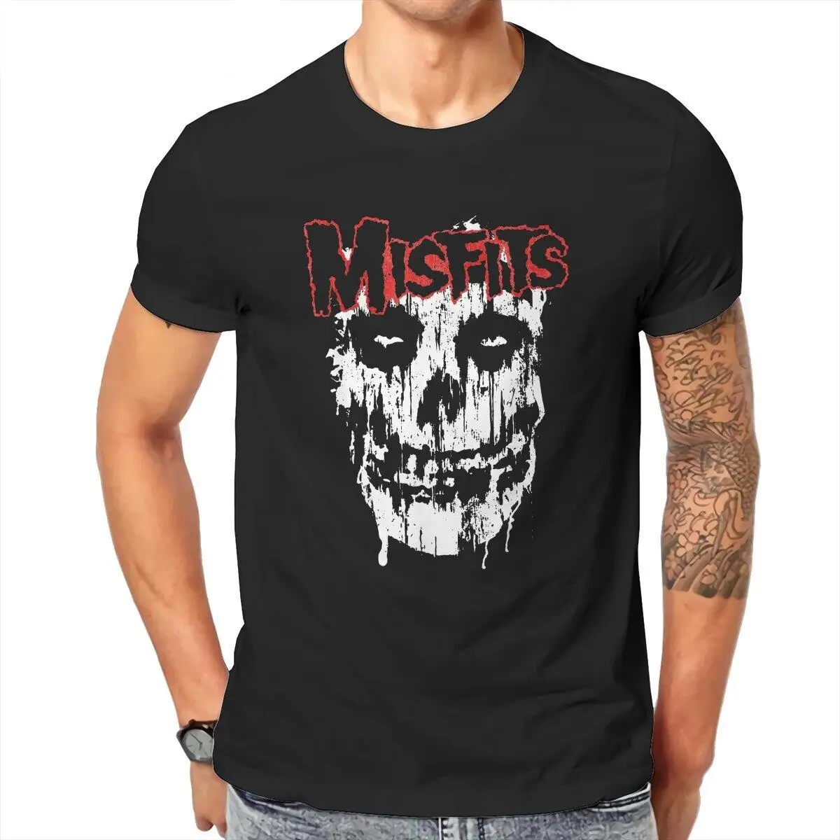 Men's Misfits Skull  T Shirts Horror Halloween Pure Cotton Clothing Casual Short Sleeve Round Neck Tees Adult T-Shirts