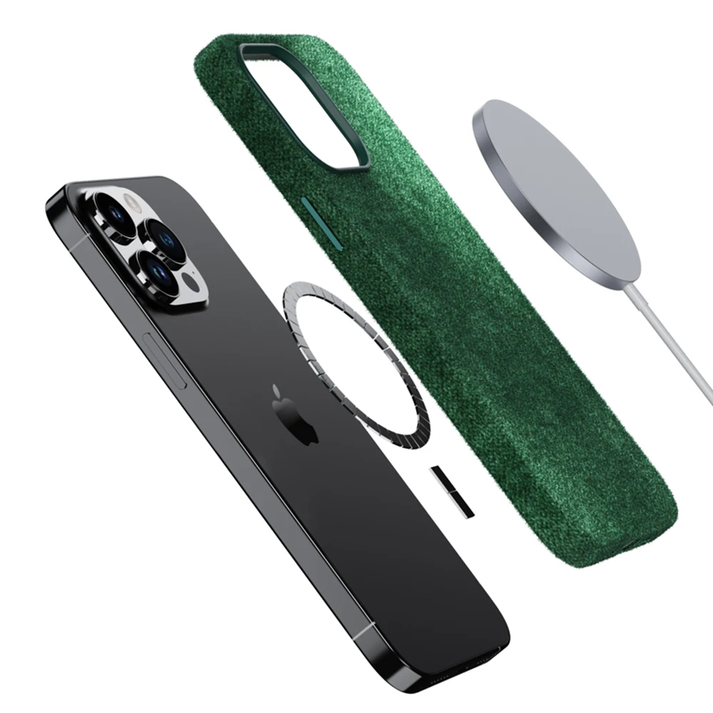 Suede Genuine Leather Magsafe Phone Case for Iphone 12 13 14 Pro Max 14Plus Anti-drop Anti-sweat Imported Material Luxury Shell