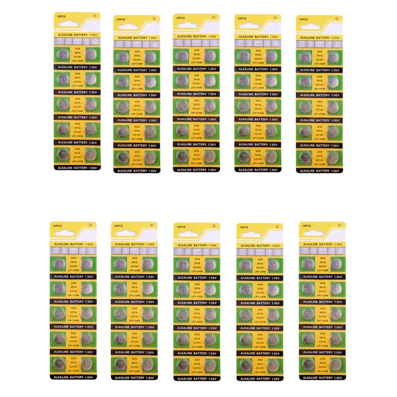 

Lot 100pcs AG8 LR1120 SR1120SW 391A 533 553 609 G8 LR55 1.55V Alkaline Battery Button Coin Cell Batteries For Watch Toys Remote