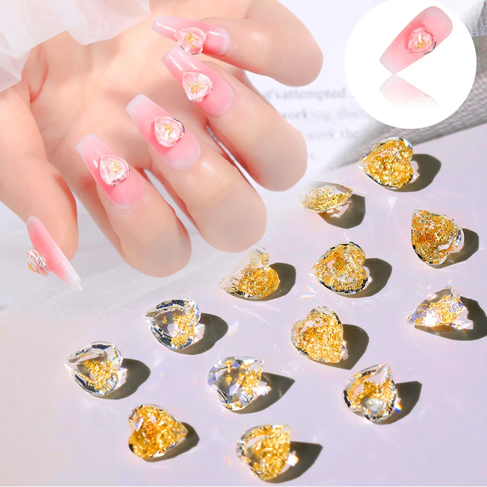 50Pcs Crystal Rhinestones Nails Charms Pointed Bottom Nails Jewelry Transparent Heart Round Square With Broken Gold Foil Decors images - 6