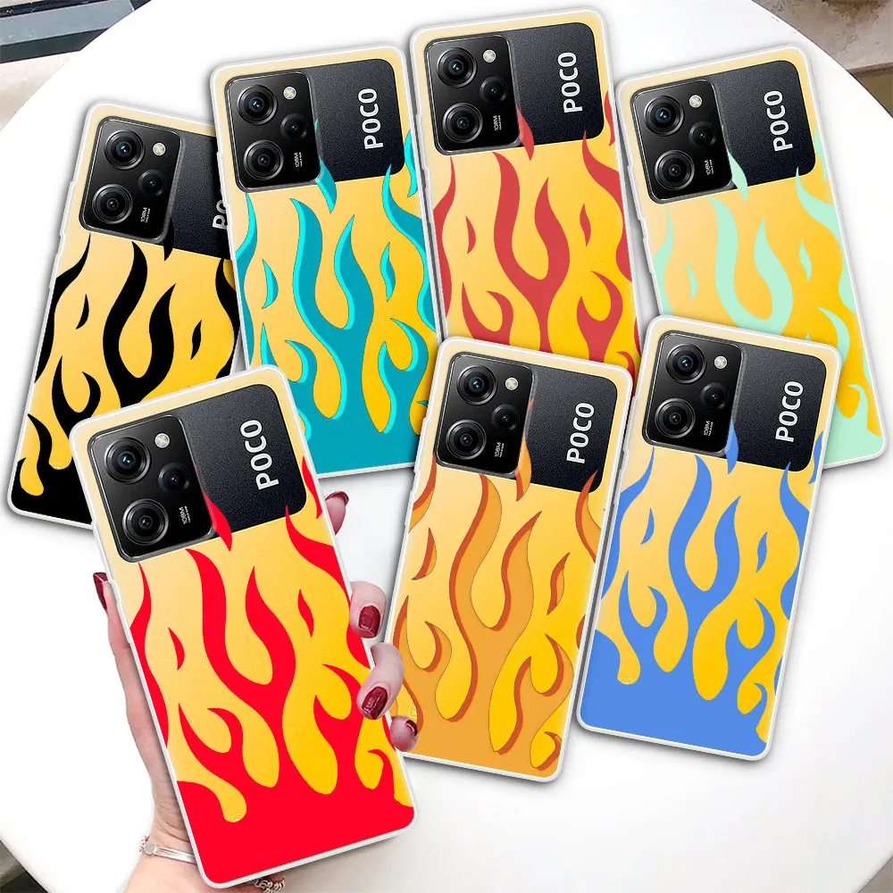 

Прозрачный чехол для Xiaomi Poco X5 X3 NFC M4 X4 Pro 5G Cases M3 F3 F2 M2 Pocophone F1, чехол для телефона из ТПУ, классный, зеленый, красный, огненный
