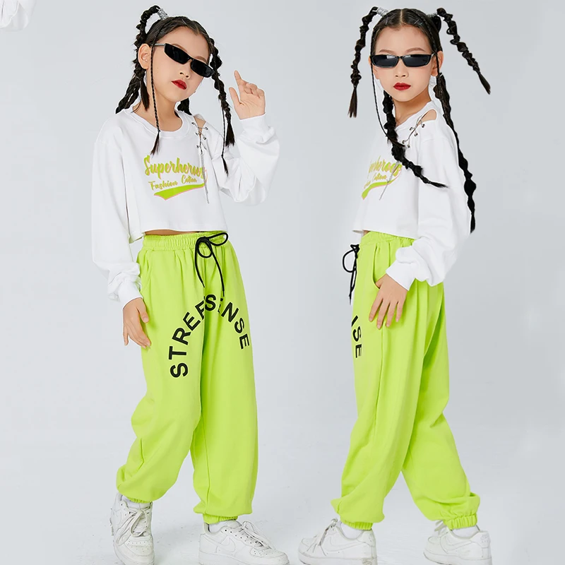

2022 модная одежда для бальных танцев в стиле хип-хоп, белый укороченный топ, свободные брюки, уличная одежда, современные джазовые танцевальные костюмы DN13192