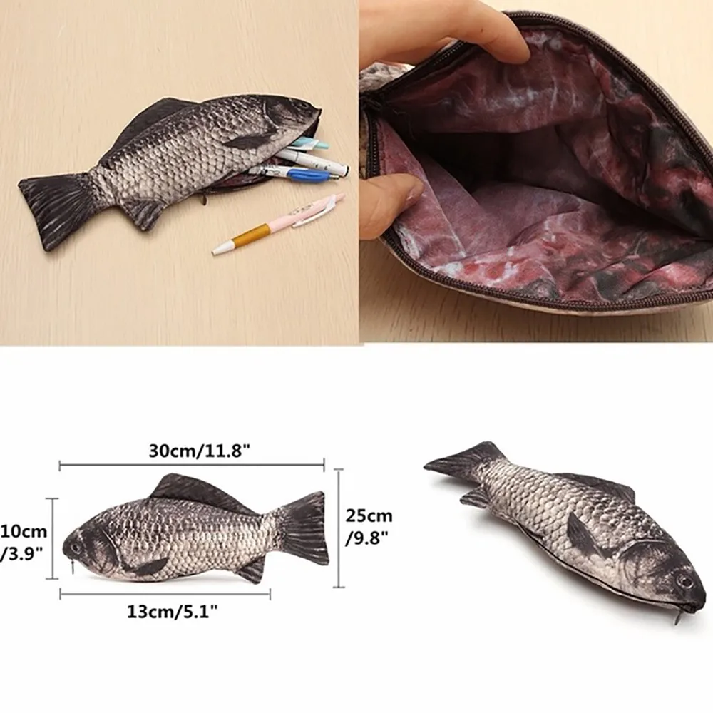 

1pc Realistic Fish Shape Pencil Bag Carp Pen Bag Make-up Pouch Pen Pencil Case With Zipper Pencil Pouch School Office Supplies