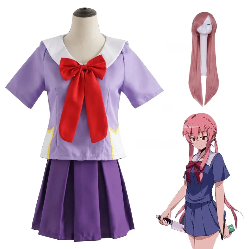 

Косплей-костюм аниме Mirai Nikki Gasai Yuno, Лолита, Сексуальная плиссированная юбка, парик, женское платье, одежда для девочек, школьная форма на Хэллоуин