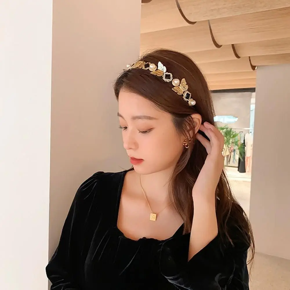 

Ободок Стразы в стиле барокко женский, элегантный обруч для волос с жемчужинами и бабочками, корейский стиль