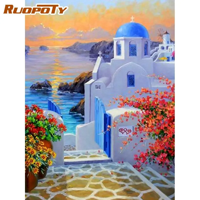 

RUOPOTY Scenery Diamond Painting Seaside Landscape Rhinestone Diamond Picture Full Drill For Home Decoration