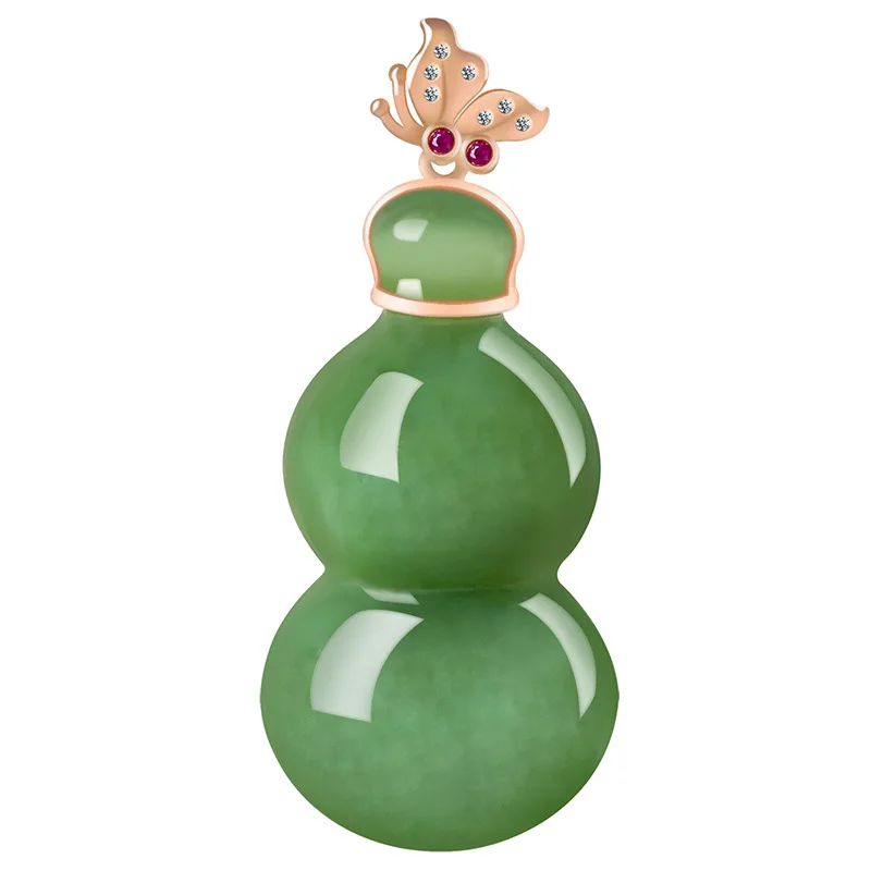 

Cat's Eye Spinach Green Hotan Jade Jasper Gourd Pendant Genuine 18k Rose Gold Natural Jadeite Charms For Men and Women Gifts