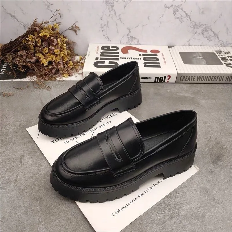 Women Thick Bottom Loafers Spring And Autumn Comfortable PU Upper Ladies Casual Shoes