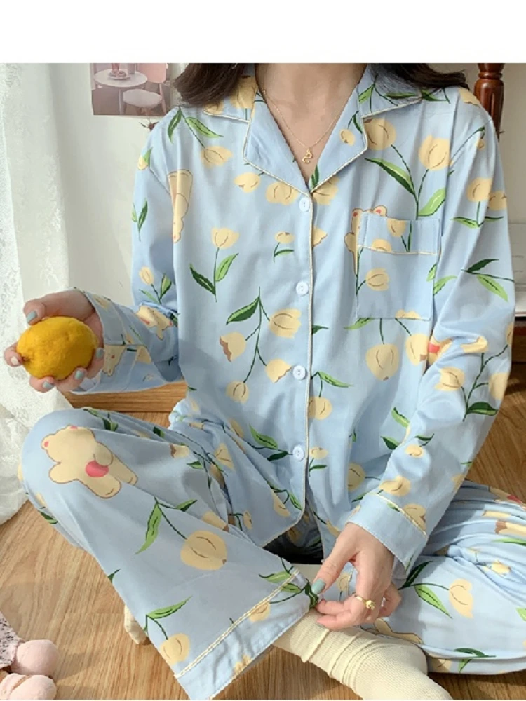 2023 pajamas women pajama tops long pajamas suit the spring and autumn period and the household to take female leisure suit