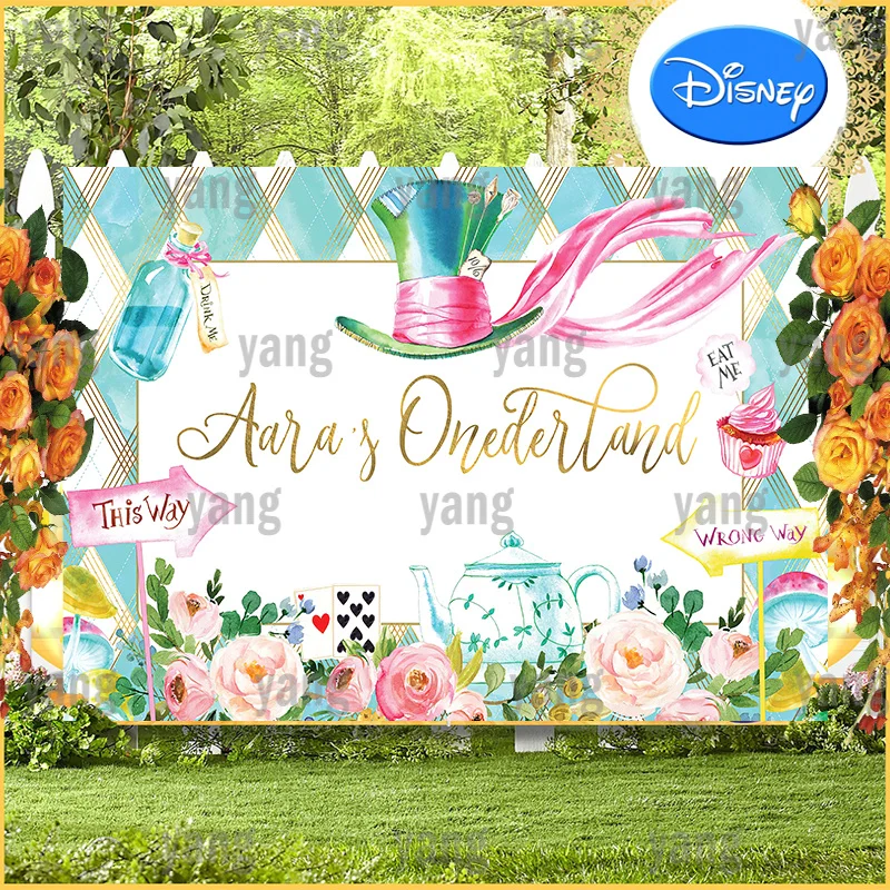 Cartoon Disney Girl Princess Flowers Backdrop Baby Shower Happy Birthday Party Decoration Alice In Wonderland Backgrounds Banner