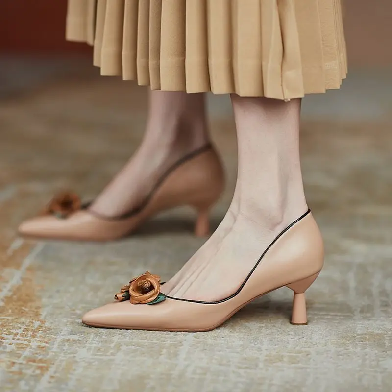 

LEDP Retro pointed toe stiletto women's shoes summer high heels women's 2022 new daily shallow mouth flower women's shoes
